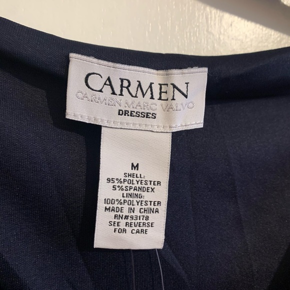 Carmen Marc Valvo Dark Blue Dress with Gold Gems NEW - Picture 4 of 6